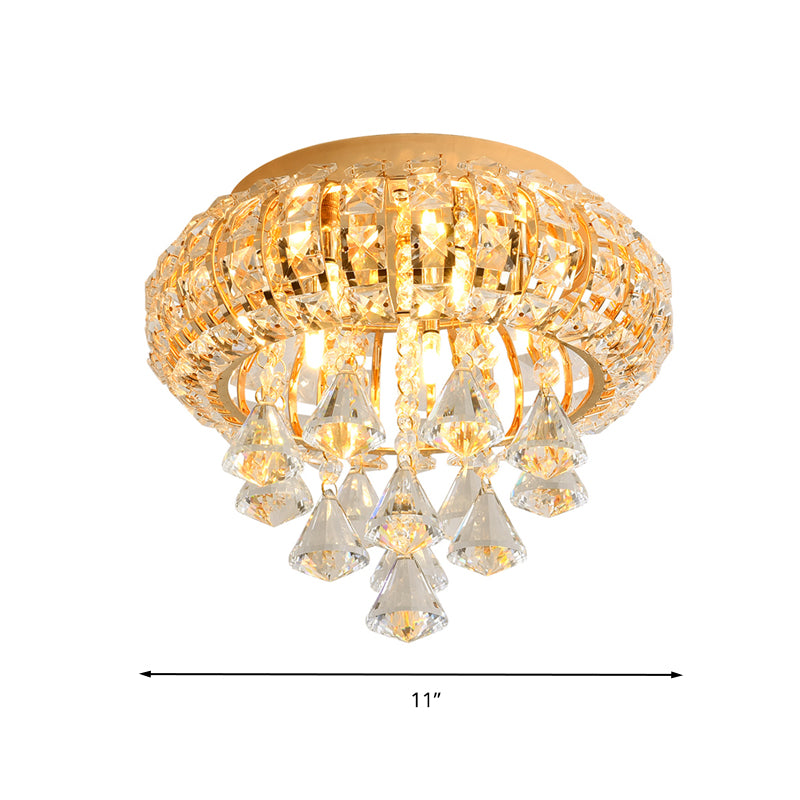 Gold Round Ceiling Light Modernism 5 Heads Hand-Cut Crystal Flush Mount Lamp for Foyer Clearhalo 'Ceiling Lights' 'Close To Ceiling Lights' 'Close to ceiling' 'Flush mount' Lighting' 282474