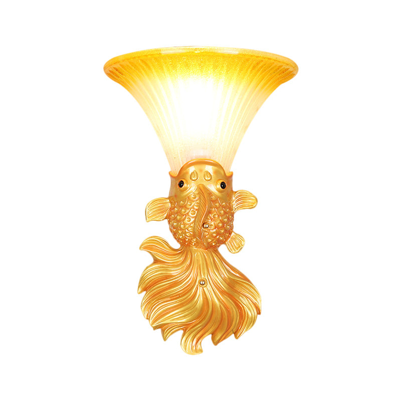 Fish Shape Resin Wall Sconce Country 1 Head Restaurant Red/Gold Finish Wall Mount Lamp with Amber Glass Bell Shade Clearhalo 'Wall Lamps & Sconces' 'Wall Lights' Lighting' 282488