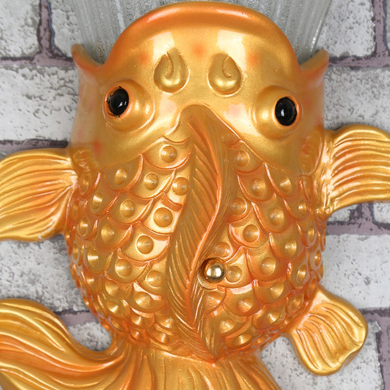 Fish Shape Resin Wall Sconce Country 1 Head Restaurant Red/Gold Finish Wall Mount Lamp with Amber Glass Bell Shade Clearhalo 'Wall Lamps & Sconces' 'Wall Lights' Lighting' 282490