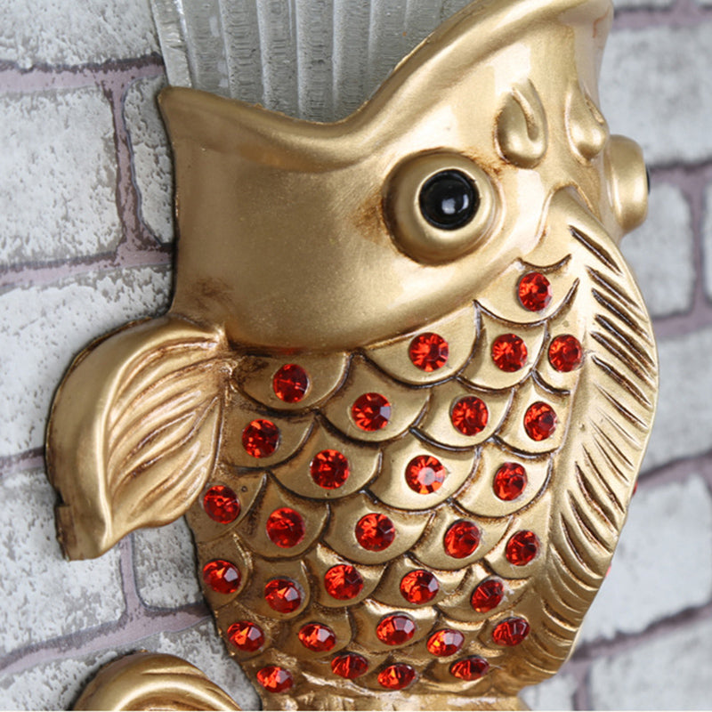 Fish Shape Resin Wall Sconce Country 1 Head Restaurant Red/Gold Finish Wall Mount Lamp with Amber Glass Bell Shade Clearhalo 'Wall Lamps & Sconces' 'Wall Lights' Lighting' 282495