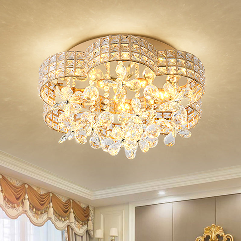 Modern Scallop Ceiling Light Cut Crystal LED Bedroom Flush Mount Lamp in Gold, Warm/White/Natural Light Gold Warm Clearhalo 'Ceiling Lights' 'Close To Ceiling Lights' 'Close to ceiling' 'Flush mount' Lighting' 282578