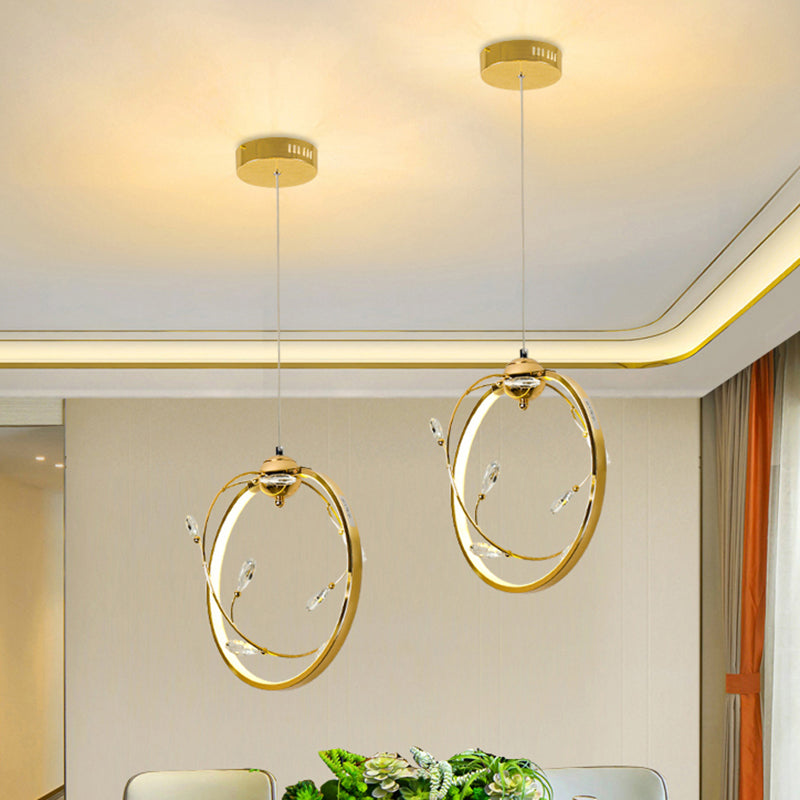 Circle Metal Pendant Lamp Modernism LED Gold Hanging Light with K9 Crystal Accent Gold Clearhalo 'Ceiling Lights' 'Modern Pendants' 'Modern' 'Pendant Lights' 'Pendants' Lighting' 282627