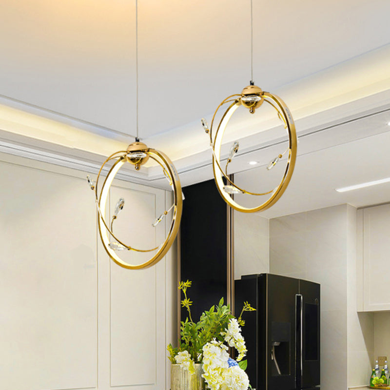 Circle Metal Pendant Lamp Modernism LED Gold Hanging Light with K9 Crystal Accent Clearhalo 'Ceiling Lights' 'Modern Pendants' 'Modern' 'Pendant Lights' 'Pendants' Lighting' 282628