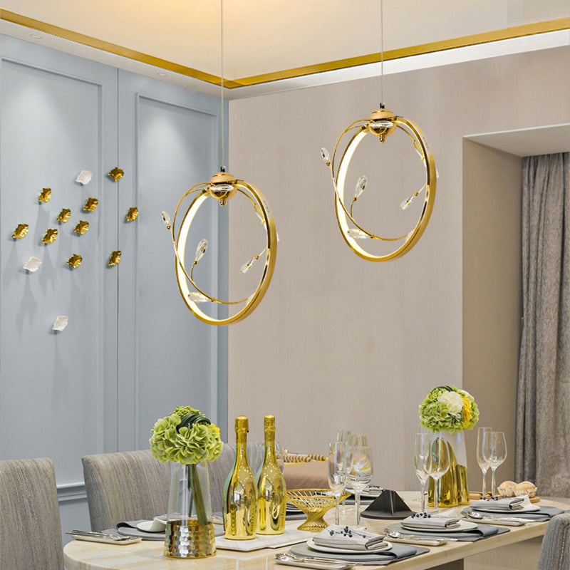 Circle Metal Pendant Lamp Modernism LED Gold Hanging Light with K9 Crystal Accent Clearhalo 'Ceiling Lights' 'Modern Pendants' 'Modern' 'Pendant Lights' 'Pendants' Lighting' 282629