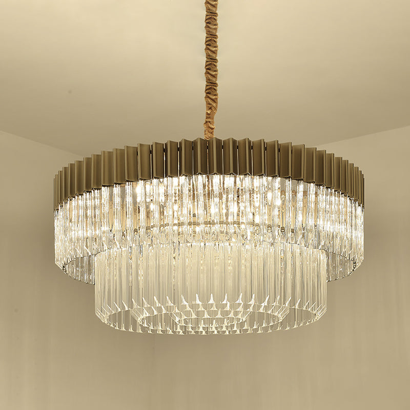 Brass 2 Tiers Chandelier Pendant Light Modernism 6 Heads Crystal Hanging Lamp for Living Room Brass Clearhalo 'Ceiling Lights' 'Chandeliers' 'Modern Chandeliers' 'Modern' Lighting' 282701