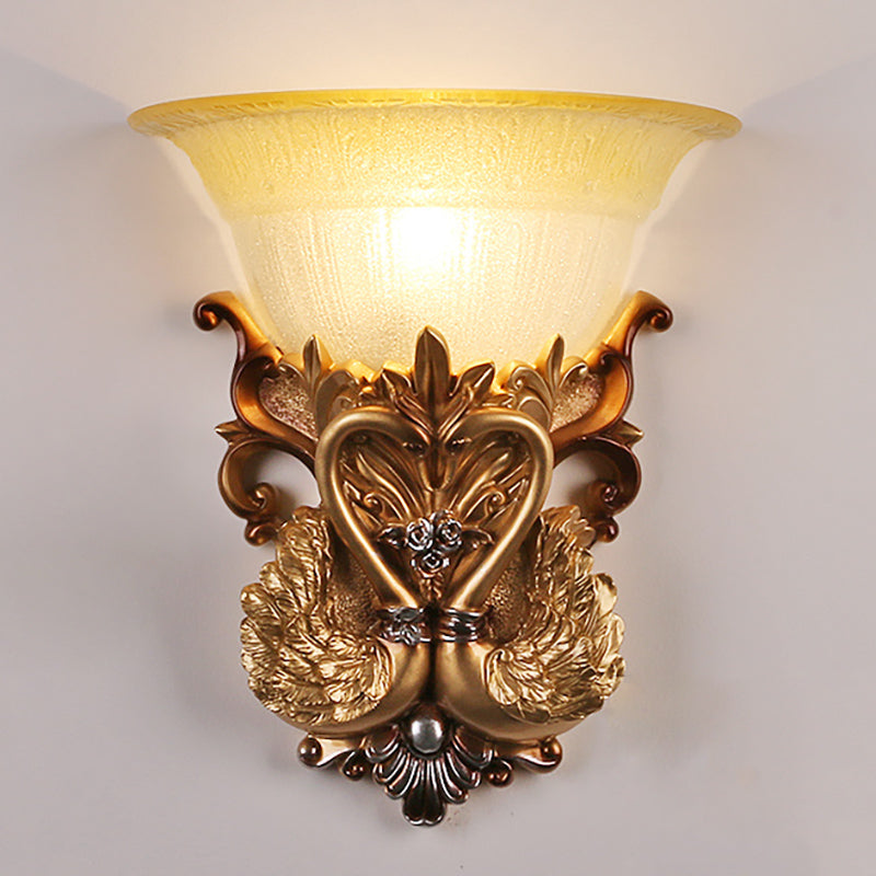 Bowl Amber Glass Wall Mount Lamp Modernist Style 10"/13" W 1 Head Living Room Wall Sconce with Golden Swan Design Clearhalo 'Wall Lamps & Sconces' 'Wall Lights' Lighting' 282708