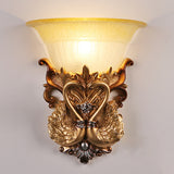 Bowl Amber Glass Wall Mount Lamp Modernist Style 10"/13" W 1 Head Living Room Wall Sconce with Golden Swan Design Clearhalo 'Wall Lamps & Sconces' 'Wall Lights' Lighting' 282708