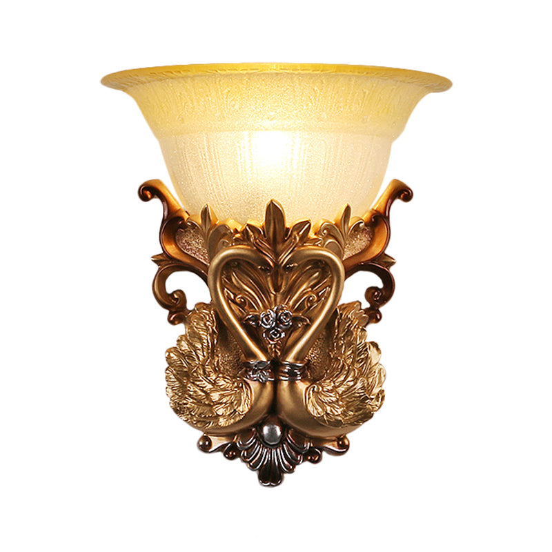 Bowl Amber Glass Wall Mount Lamp Modernist Style 10"/13" W 1 Head Living Room Wall Sconce with Golden Swan Design Clearhalo 'Wall Lamps & Sconces' 'Wall Lights' Lighting' 282710