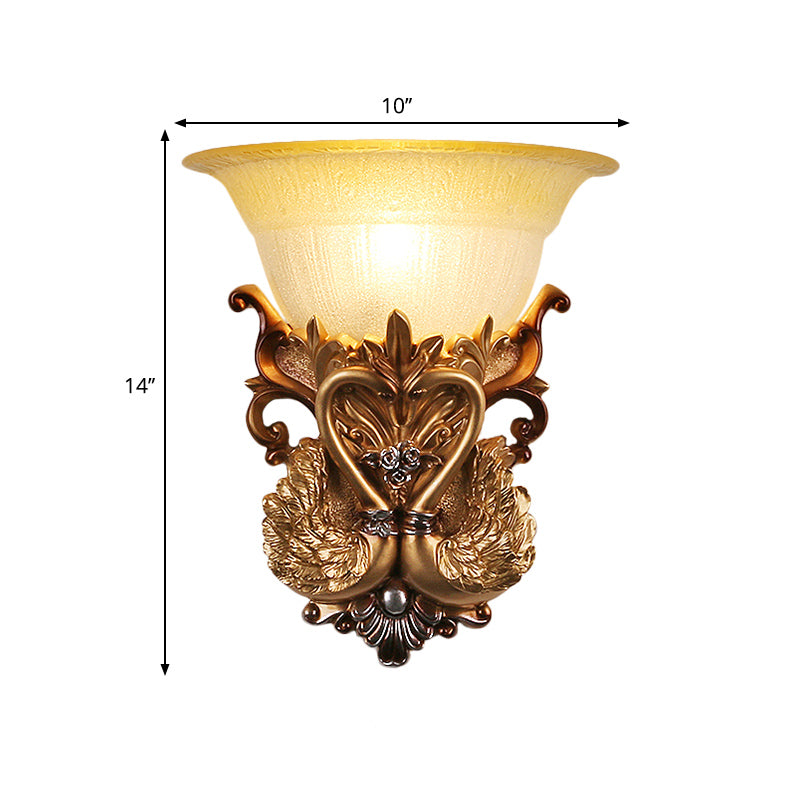 Bowl Amber Glass Wall Mount Lamp Modernist Style 10"/13" W 1 Head Living Room Wall Sconce with Golden Swan Design Clearhalo 'Wall Lamps & Sconces' 'Wall Lights' Lighting' 282711