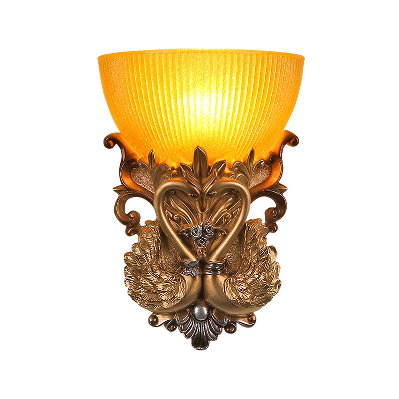 Bowl Amber Glass Wall Mount Lamp Modernist Style 10"/13" W 1 Head Living Room Wall Sconce with Golden Swan Design Clearhalo 'Wall Lamps & Sconces' 'Wall Lights' Lighting' 282714