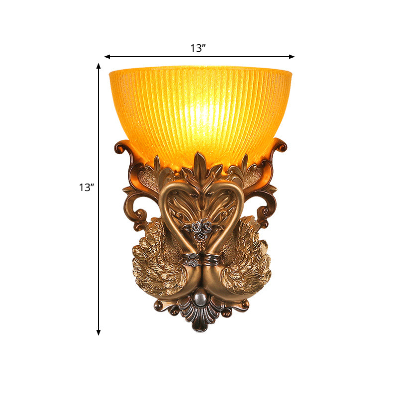 Bowl Amber Glass Wall Mount Lamp Modernist Style 10"/13" W 1 Head Living Room Wall Sconce with Golden Swan Design Clearhalo 'Wall Lamps & Sconces' 'Wall Lights' Lighting' 282715