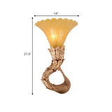 Scalloped Amber Glass Wall Lamp Country Style 1 Head Bedroom Wall Light Fixture with Green/Gold Peacock Design Clearhalo 'Wall Lamps & Sconces' 'Wall Lights' Lighting' 282740