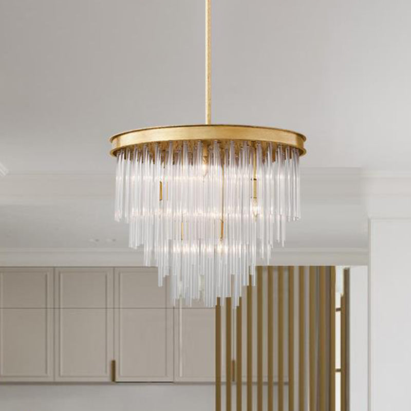 6/8-Bulb Restaurant Chandelier Light Modernism Gold Pendant Lighting Fixture with Tiered Clear K9 Crystal Shade, 19.5"/23.5" W Gold Clearhalo 'Ceiling Lights' 'Chandeliers' 'Modern Chandeliers' 'Modern' Lighting' 282752