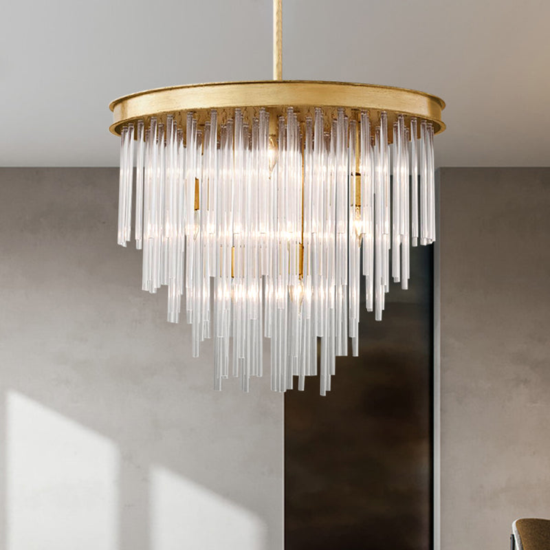 6/8-Bulb Restaurant Chandelier Light Modernism Gold Pendant Lighting Fixture with Tiered Clear K9 Crystal Shade, 19.5"/23.5" W Clearhalo 'Ceiling Lights' 'Chandeliers' 'Modern Chandeliers' 'Modern' Lighting' 282753