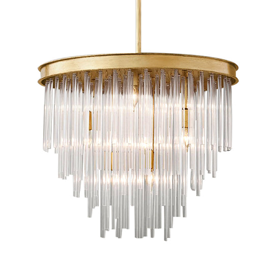 6/8-Bulb Restaurant Chandelier Light Modernism Gold Pendant Lighting Fixture with Tiered Clear K9 Crystal Shade, 19.5"/23.5" W Clearhalo 'Ceiling Lights' 'Chandeliers' 'Modern Chandeliers' 'Modern' Lighting' 282755