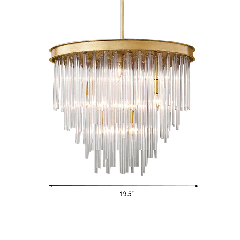 6/8-Bulb Restaurant Chandelier Light Modernism Gold Pendant Lighting Fixture with Tiered Clear K9 Crystal Shade, 19.5"/23.5" W Clearhalo 'Ceiling Lights' 'Chandeliers' 'Modern Chandeliers' 'Modern' Lighting' 282756