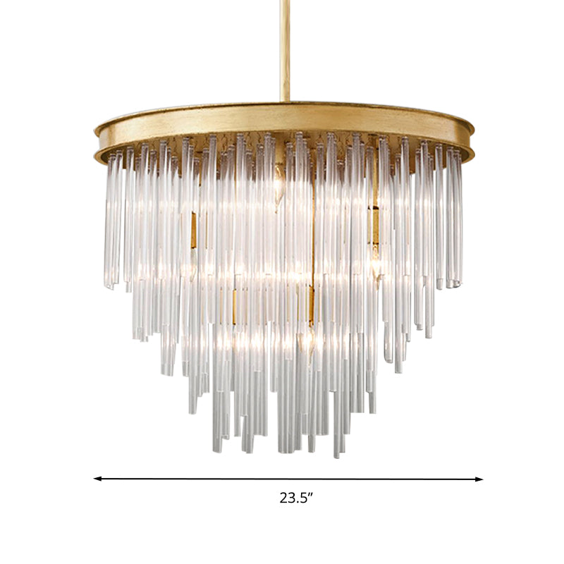 6/8-Bulb Restaurant Chandelier Light Modernism Gold Pendant Lighting Fixture with Tiered Clear K9 Crystal Shade, 19.5"/23.5" W Clearhalo 'Ceiling Lights' 'Chandeliers' 'Modern Chandeliers' 'Modern' Lighting' 282757