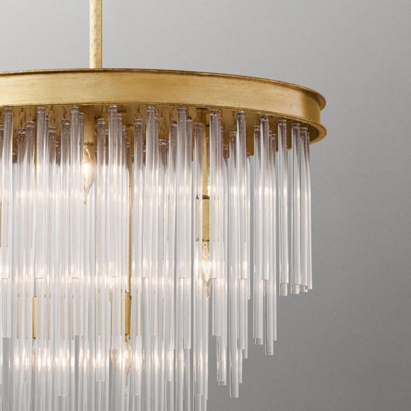 6/8-Bulb Restaurant Chandelier Light Modernism Gold Pendant Lighting Fixture with Tiered Clear K9 Crystal Shade, 19.5"/23.5" W Clearhalo 'Ceiling Lights' 'Chandeliers' 'Modern Chandeliers' 'Modern' Lighting' 282758