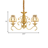 Colonial Swirled Arm Suspended Lighting 3/5/6 Heads Metal Hanging Chandelier in Gold with Frosted and Water Glass Shade Clearhalo 'Ceiling Lights' 'Chandeliers' 'Glass shade' 'Glass' Lighting' 282763