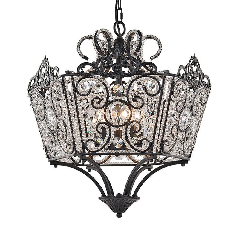 Beaded Chandelier Lamp Traditional K9 Crystal 4 Bulbs Living Room Hanging Light Fixture in Black/Gold Clearhalo 'Ceiling Lights' 'Chandeliers' Lighting' options 282830