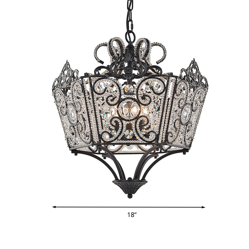 Beaded Chandelier Lamp Traditional K9 Crystal 4 Bulbs Living Room Hanging Light Fixture in Black/Gold Clearhalo 'Ceiling Lights' 'Chandeliers' Lighting' options 282831