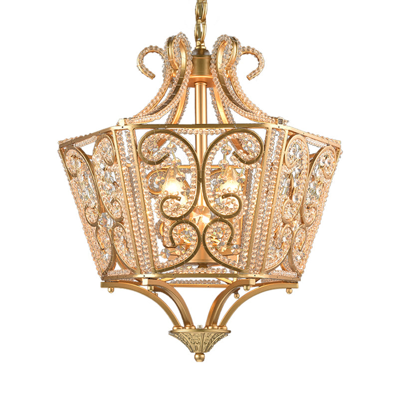 Beaded Chandelier Lamp Traditional K9 Crystal 4 Bulbs Living Room Hanging Light Fixture in Black/Gold Clearhalo 'Ceiling Lights' 'Chandeliers' Lighting' options 282835