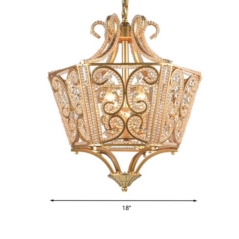 Beaded Chandelier Lamp Traditional K9 Crystal 4 Bulbs Living Room Hanging Light Fixture in Black/Gold Clearhalo 'Ceiling Lights' 'Chandeliers' Lighting' options 282836