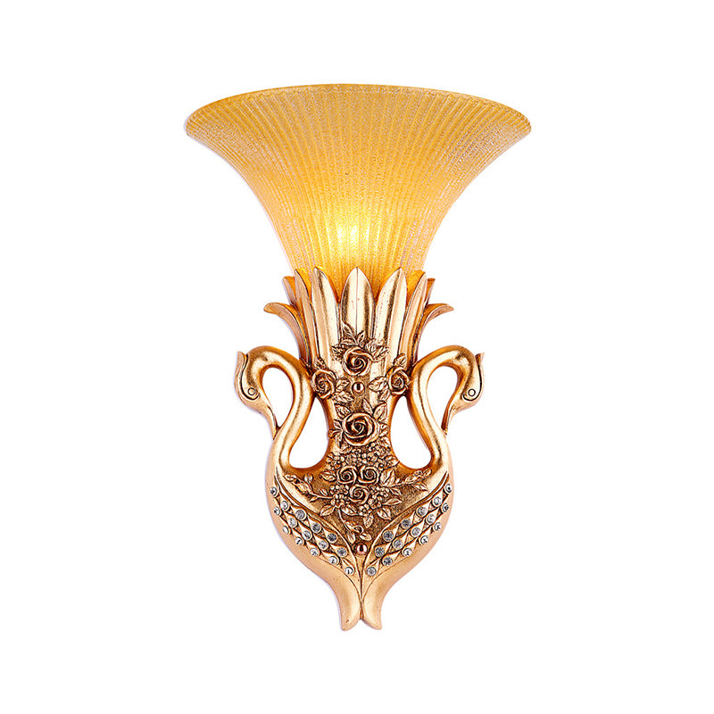 Gold Finish 1 Head Wall Light Country Resin Swan Shape Wall Sconce Lamp with Amber Glass Flared Shade Clearhalo 'Wall Lamps & Sconces' 'Wall Lights' Lighting' 282868