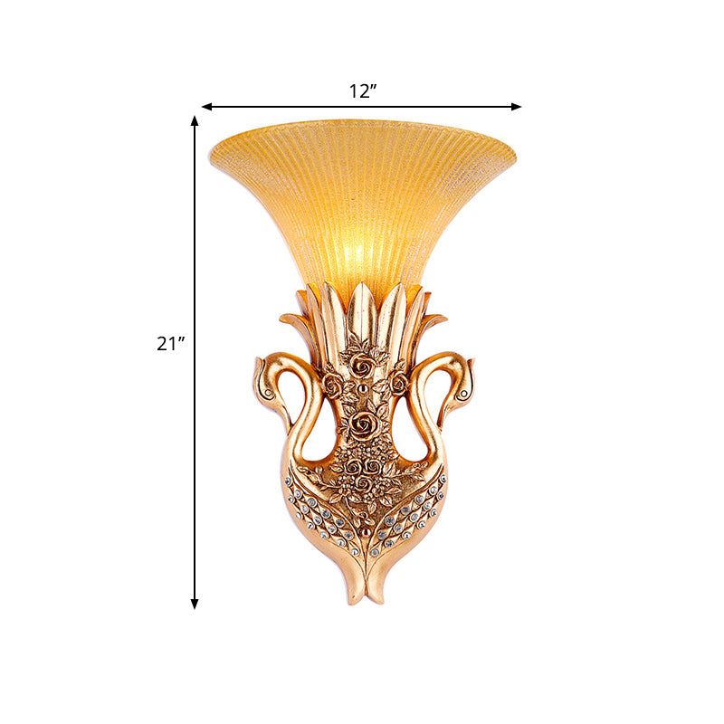 Gold Finish 1 Head Wall Light Country Resin Swan Shape Wall Sconce Lamp with Amber Glass Flared Shade Clearhalo 'Wall Lamps & Sconces' 'Wall Lights' Lighting' 282869