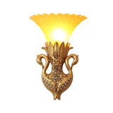 Rustic Style Bell Wall Mounted Light 1 Light Yellow Glass and Resin Wall Lamp with Gold/White Swan Backplate Clearhalo 'Wall Lamps & Sconces' 'Wall Lights' Lighting' 282874