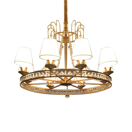 6-Bulb Living Room Chandelier Lighting Modernist Antique Brass Pendant Light Fixture with Cone Fabric Shade Clearhalo 'Ceiling Lights' 'Chandeliers' 'Modern Chandeliers' 'Modern' Lighting' 282915