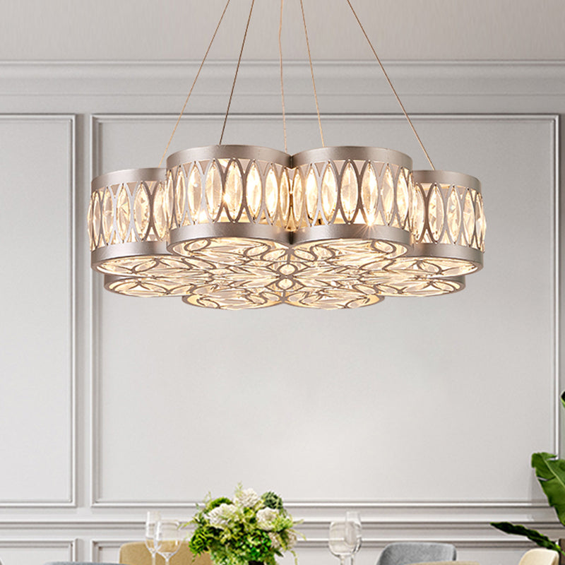 Bloom Dining Room Chandelier Lighting Fixture Faceted Crystal 3 Bulbs Modern Pendant Light in Silver Silver Clearhalo 'Ceiling Lights' 'Chandeliers' 'Modern Chandeliers' 'Modern' Lighting' 282927