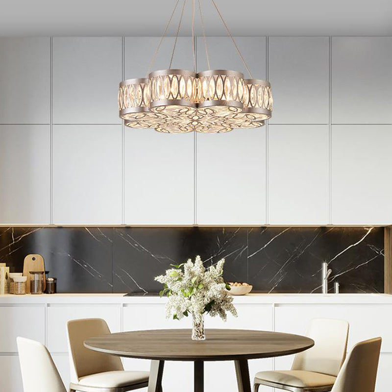 Bloom Dining Room Chandelier Lighting Fixture Faceted Crystal 3 Bulbs Modern Pendant Light in Silver Clearhalo 'Ceiling Lights' 'Chandeliers' 'Modern Chandeliers' 'Modern' Lighting' 282929