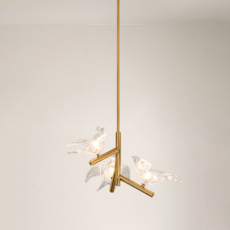 Gold Bird Chandelier Light Modernism 3 Heads Clear K9 Crystal Pendant Lighting for Restaurant, 18"/19" Wide Gold 18" Clearhalo 'Ceiling Lights' 'Chandeliers' 'Modern Chandeliers' 'Modern' Lighting' 283013