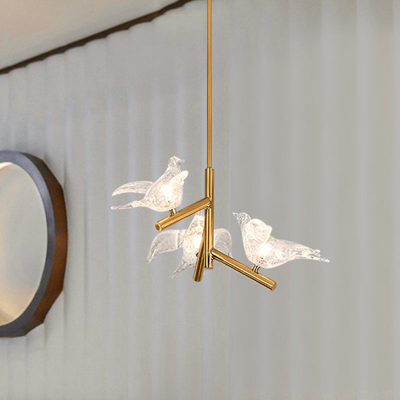 Gold Bird Chandelier Light Modernism 3 Heads Clear K9 Crystal Pendant Lighting for Restaurant, 18"/19" Wide Clearhalo 'Ceiling Lights' 'Chandeliers' 'Modern Chandeliers' 'Modern' Lighting' 283014