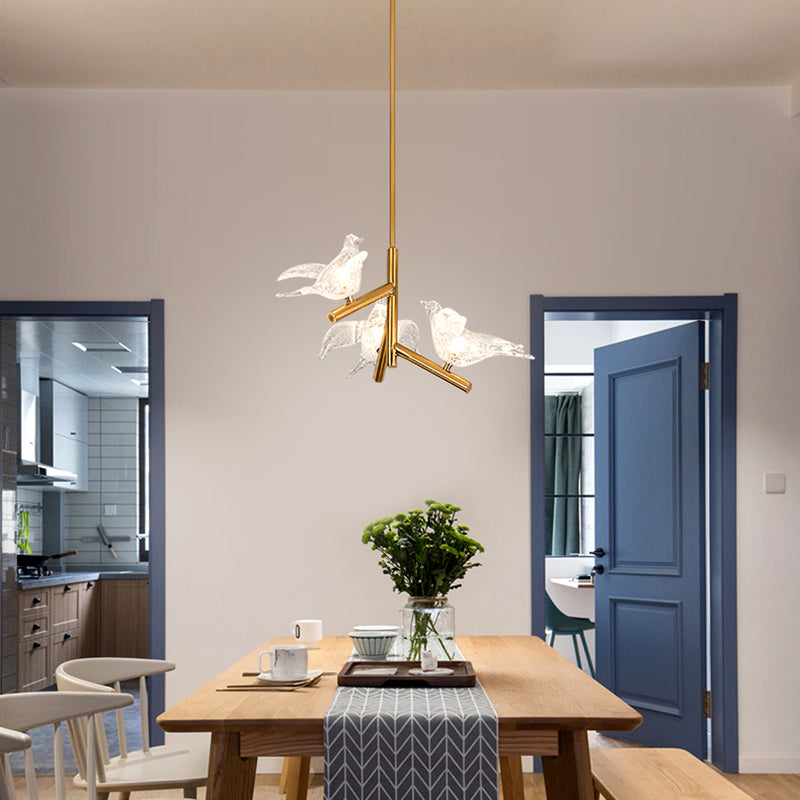 Gold Bird Chandelier Light Modernism 3 Heads Clear K9 Crystal Pendant Lighting for Restaurant, 18"/19" Wide Clearhalo 'Ceiling Lights' 'Chandeliers' 'Modern Chandeliers' 'Modern' Lighting' 283015