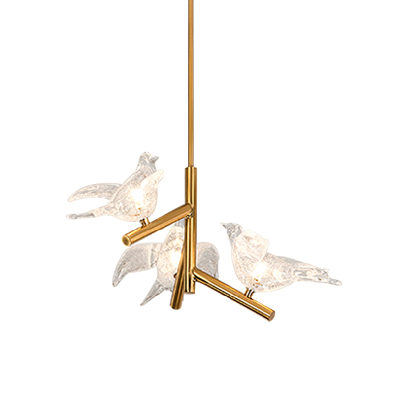 Gold Bird Chandelier Light Modernism 3 Heads Clear K9 Crystal Pendant Lighting for Restaurant, 18"/19" Wide Clearhalo 'Ceiling Lights' 'Chandeliers' 'Modern Chandeliers' 'Modern' Lighting' 283016