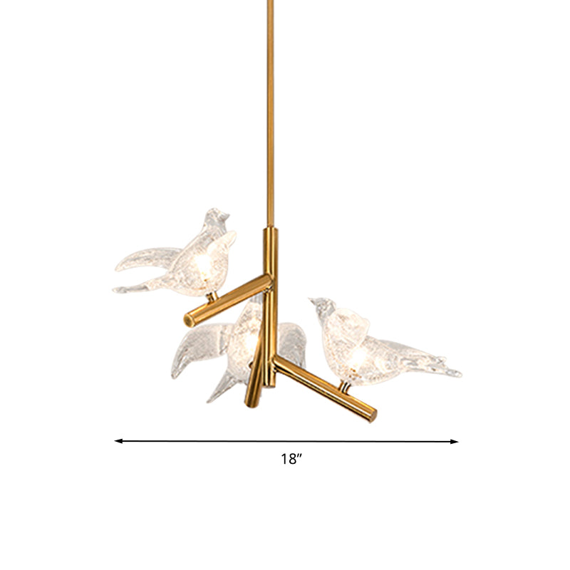 Gold Bird Chandelier Light Modernism 3 Heads Clear K9 Crystal Pendant Lighting for Restaurant, 18"/19" Wide Clearhalo 'Ceiling Lights' 'Chandeliers' 'Modern Chandeliers' 'Modern' Lighting' 283017