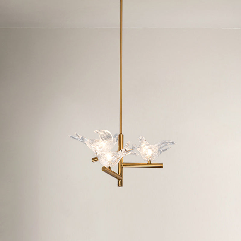 Gold Bird Chandelier Light Modernism 3 Heads Clear K9 Crystal Pendant Lighting for Restaurant, 18"/19" Wide Gold 19" Clearhalo 'Ceiling Lights' 'Chandeliers' 'Modern Chandeliers' 'Modern' Lighting' 283018