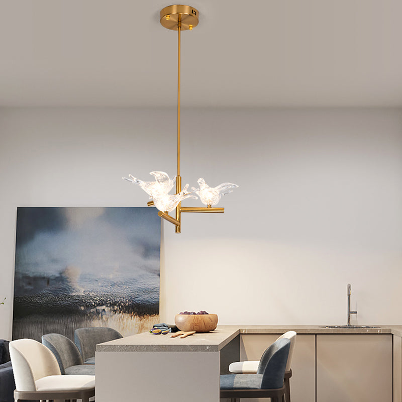 Gold Bird Chandelier Light Modernism 3 Heads Clear K9 Crystal Pendant Lighting for Restaurant, 18"/19" Wide Clearhalo 'Ceiling Lights' 'Chandeliers' 'Modern Chandeliers' 'Modern' Lighting' 283019