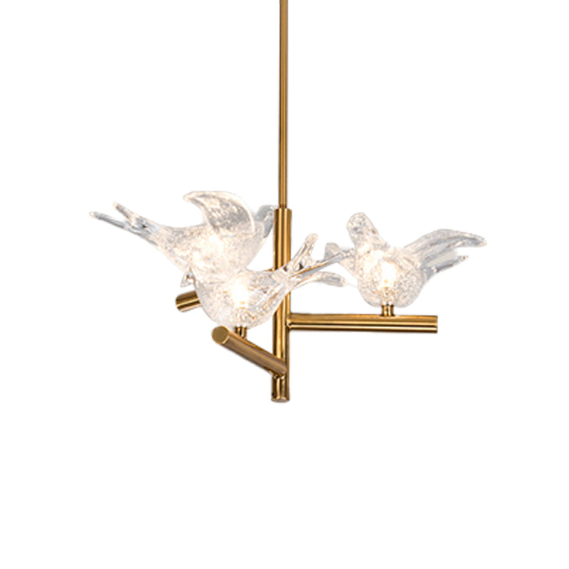 Gold Bird Chandelier Light Modernism 3 Heads Clear K9 Crystal Pendant Lighting for Restaurant, 18"/19" Wide Clearhalo 'Ceiling Lights' 'Chandeliers' 'Modern Chandeliers' 'Modern' Lighting' 283020