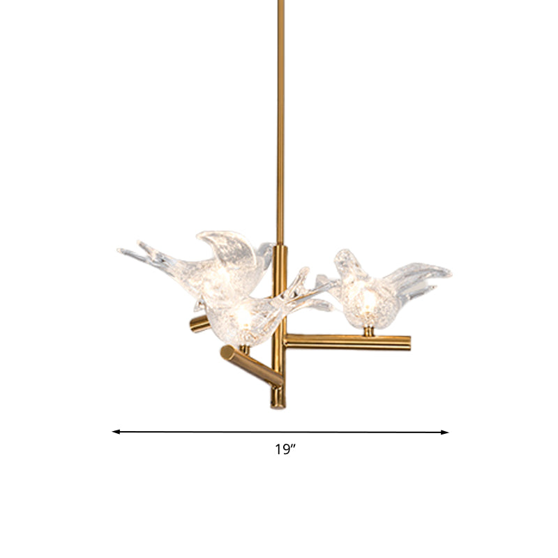 Gold Bird Chandelier Light Modernism 3 Heads Clear K9 Crystal Pendant Lighting for Restaurant, 18"/19" Wide Clearhalo 'Ceiling Lights' 'Chandeliers' 'Modern Chandeliers' 'Modern' Lighting' 283021