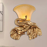 Bell Yellow Glass Wall Lamp Traditional Style 1 Light Bedroom Sconce Lighting with Elephant Design in Gold Clearhalo 'Wall Lamps & Sconces' 'Wall Lights' Lighting' 283052