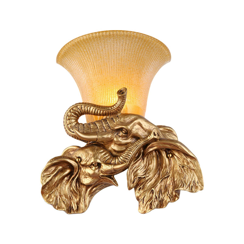 Bell Yellow Glass Wall Lamp Traditional Style 1 Light Bedroom Sconce Lighting with Elephant Design in Gold Clearhalo 'Wall Lamps & Sconces' 'Wall Lights' Lighting' 283054