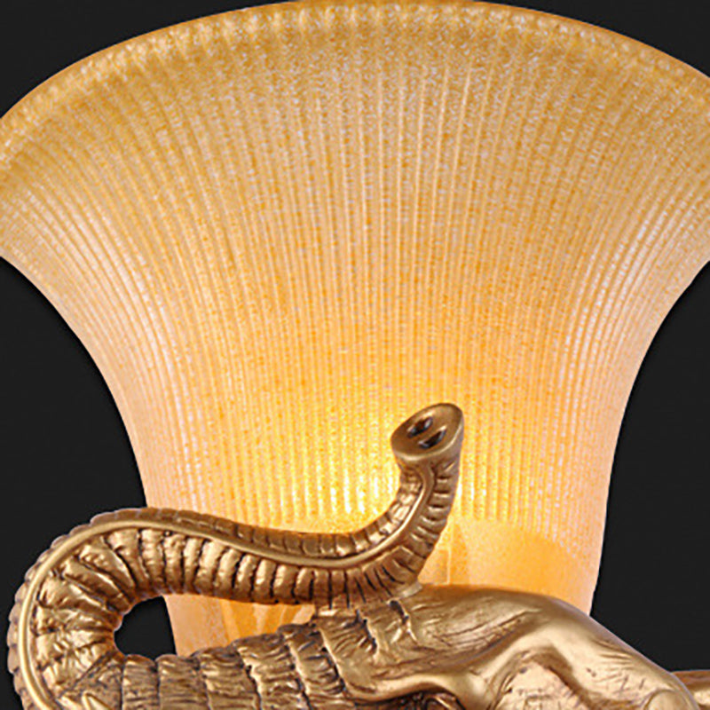 Bell Yellow Glass Wall Lamp Traditional Style 1 Light Bedroom Sconce Lighting with Elephant Design in Gold Clearhalo 'Wall Lamps & Sconces' 'Wall Lights' Lighting' 283056