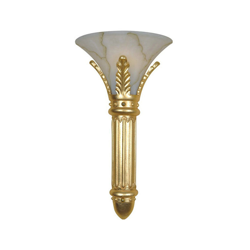 Lodge Style Bell Wall Light Fixture 1 Bulb White Glass and Resin Wall Sconce in Gold for Bedroom Clearhalo 'Wall Lamps & Sconces' 'Wall Lights' Lighting' 283066