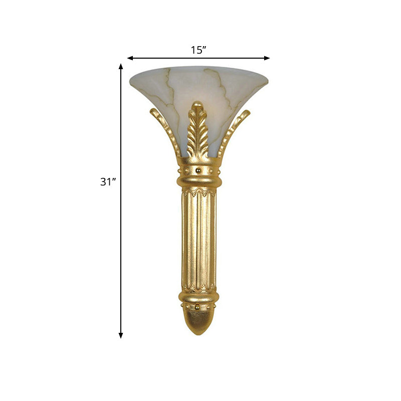 Lodge Style Bell Wall Light Fixture 1 Bulb White Glass and Resin Wall Sconce in Gold for Bedroom Clearhalo 'Wall Lamps & Sconces' 'Wall Lights' Lighting' 283067