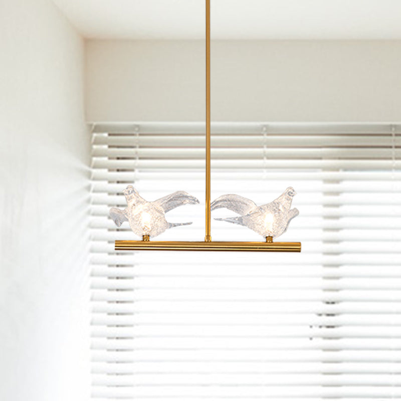 Nordic Bird Chandelier Light Clear Crystal 2/3/4 Bulbs Restaurant Down Lighting Pendant in Gold 2 Gold Clearhalo 'Ceiling Lights' 'Chandeliers' 'Modern Chandeliers' 'Modern' Lighting' 283101