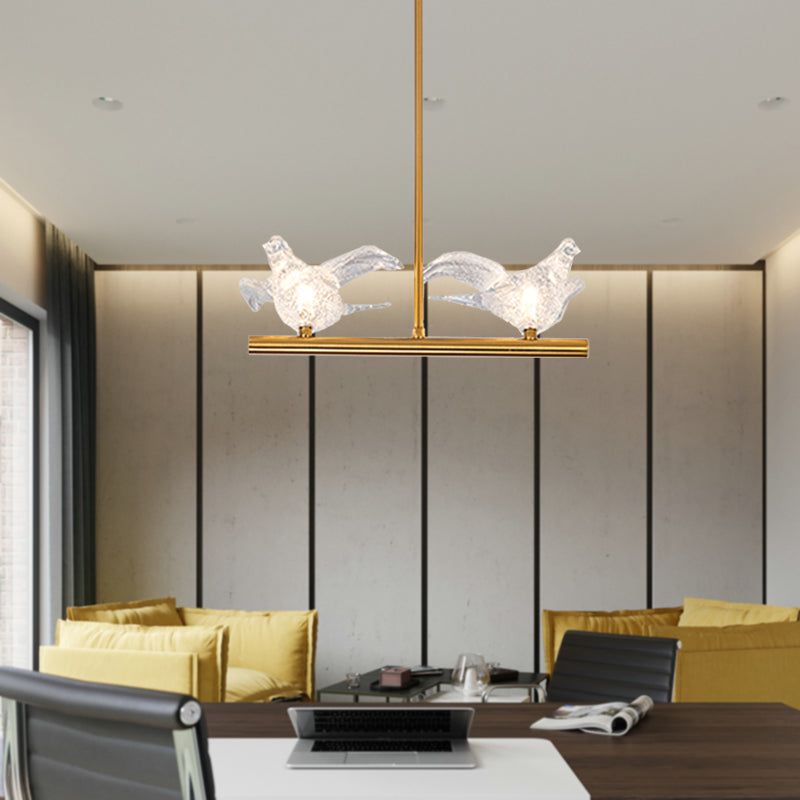 Nordic Bird Chandelier Light Clear Crystal 2/3/4 Bulbs Restaurant Down Lighting Pendant in Gold Clearhalo 'Ceiling Lights' 'Chandeliers' 'Modern Chandeliers' 'Modern' Lighting' 283103