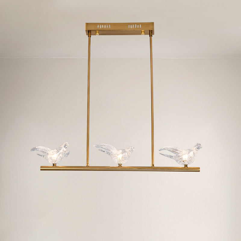 Nordic Bird Chandelier Light Clear Crystal 2/3/4 Bulbs Restaurant Down Lighting Pendant in Gold 3 Gold Clearhalo 'Ceiling Lights' 'Chandeliers' 'Modern Chandeliers' 'Modern' Lighting' 283106